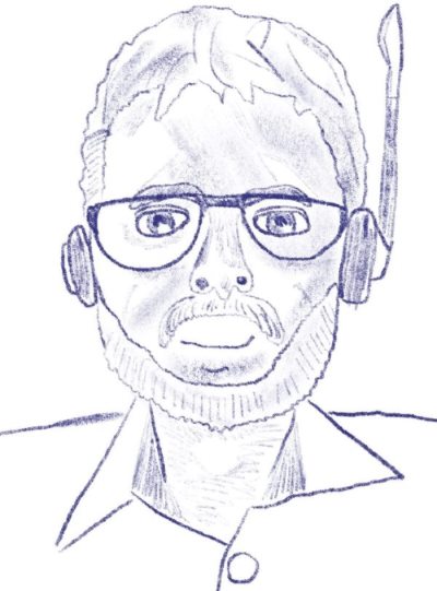 _Rysunek: autoportret "ołówkiem" w Procreate na różowym iPadzie_